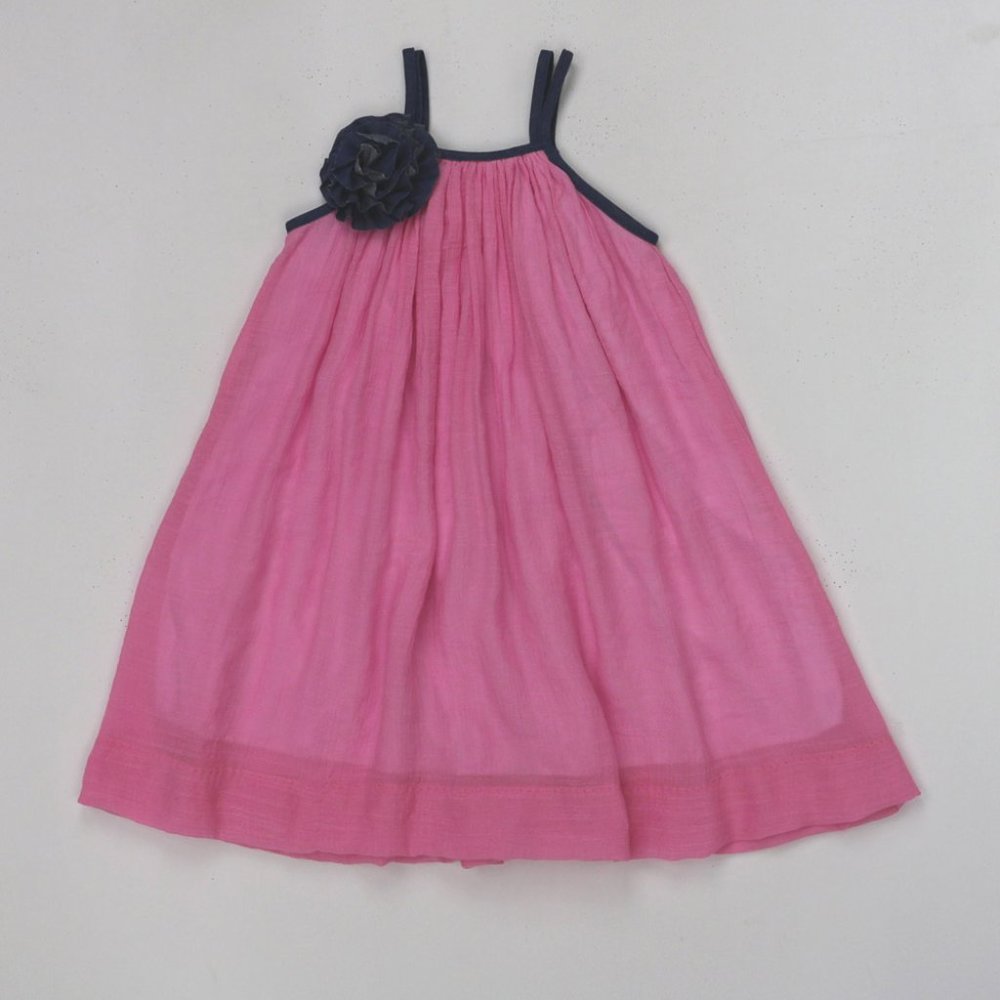 Lele For Kids Pink Sleeveless Dress with Denim Trim